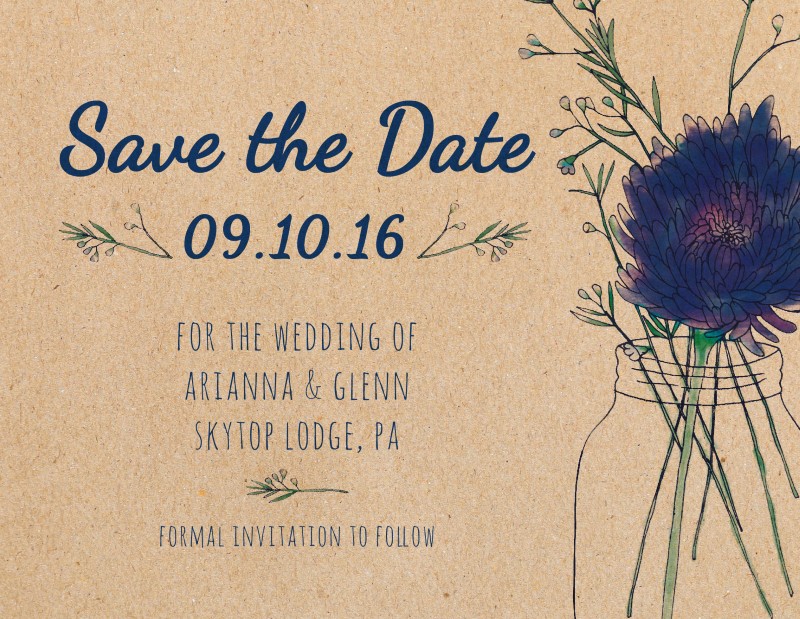 Rustic Mason Jar Flowers - Save The Date