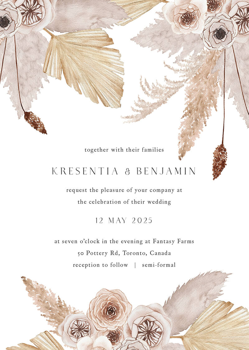 Rustic Pampas - Wedding Invitations