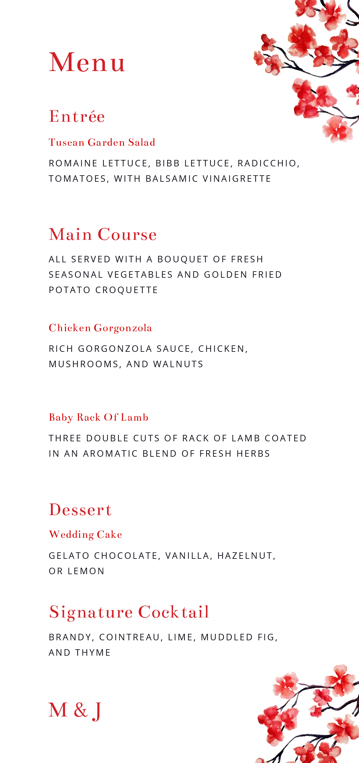 Cherry Blossom - Menu