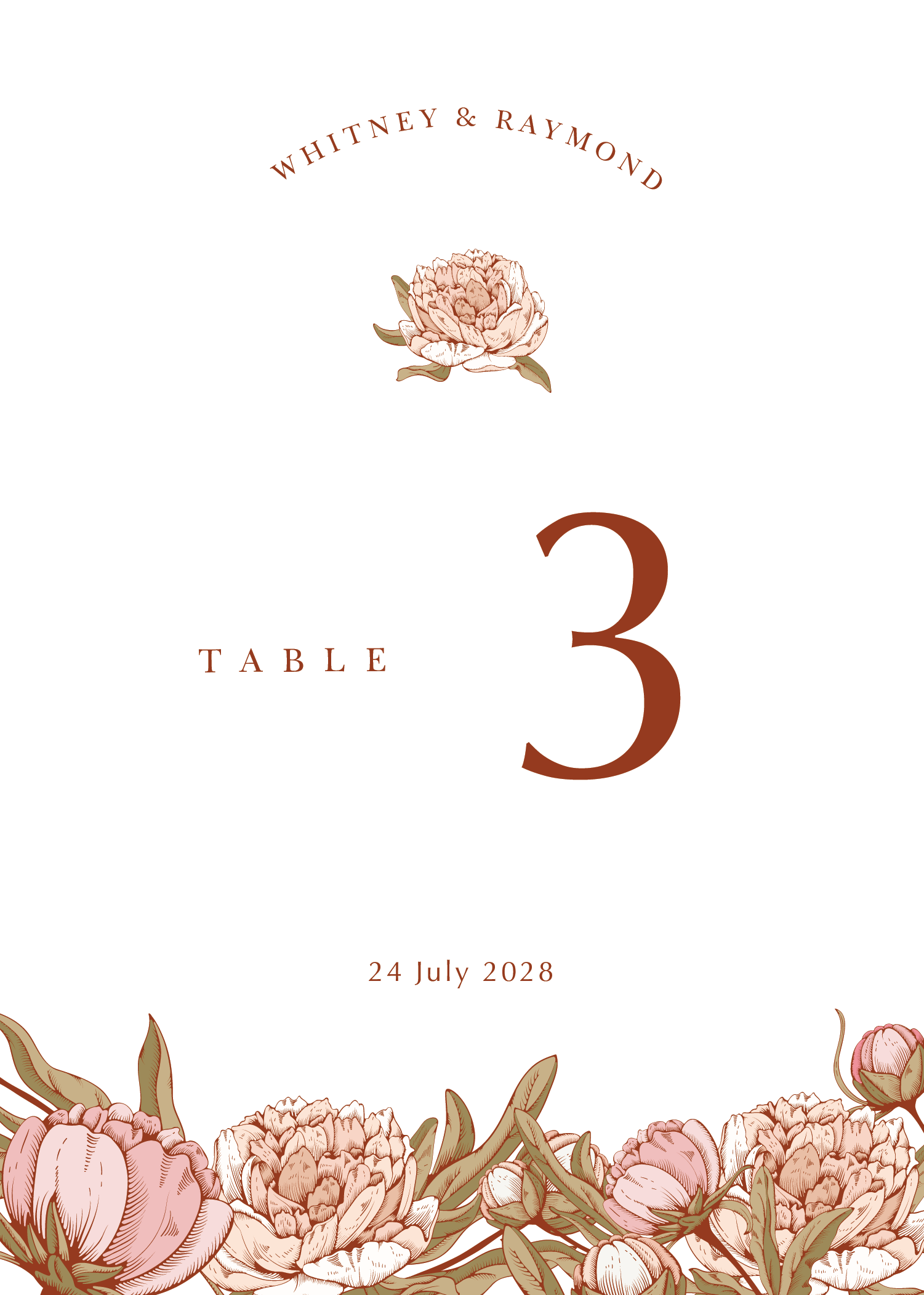 Peony Woodcut Modern - Table Numbers