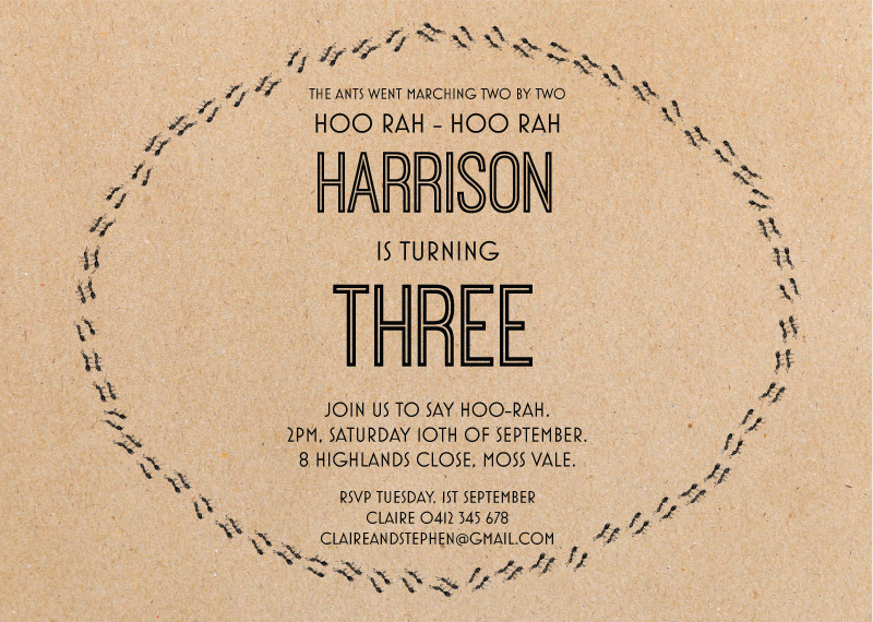 Ants went marching - Birthday Invitations