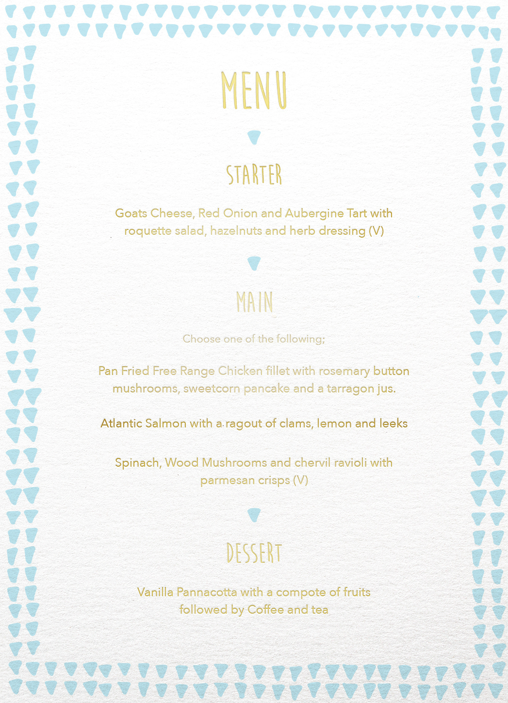 Droplets - Menu Card