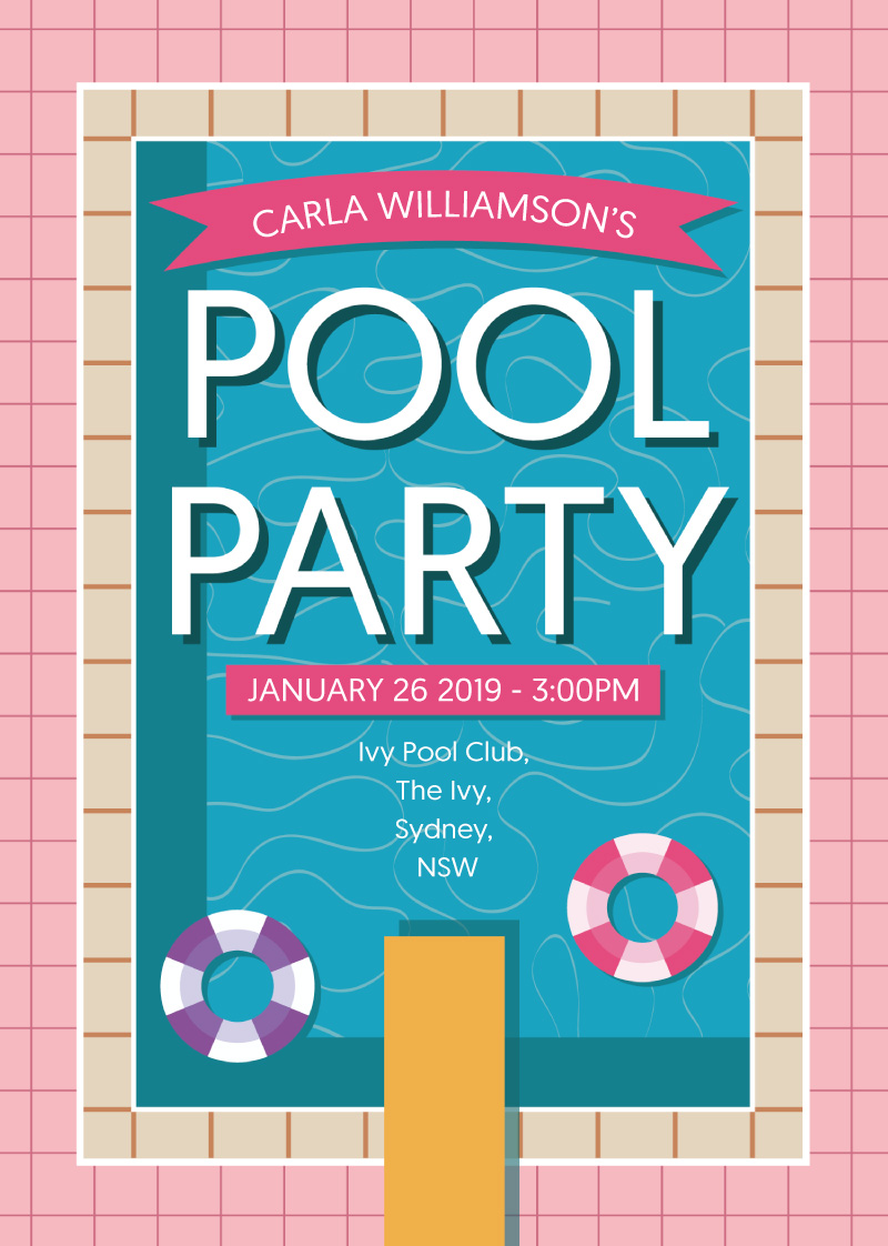 Modernist Pool Party - Birthday Invitations