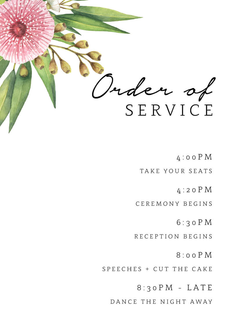 Flowering Gum - Wedding Programs