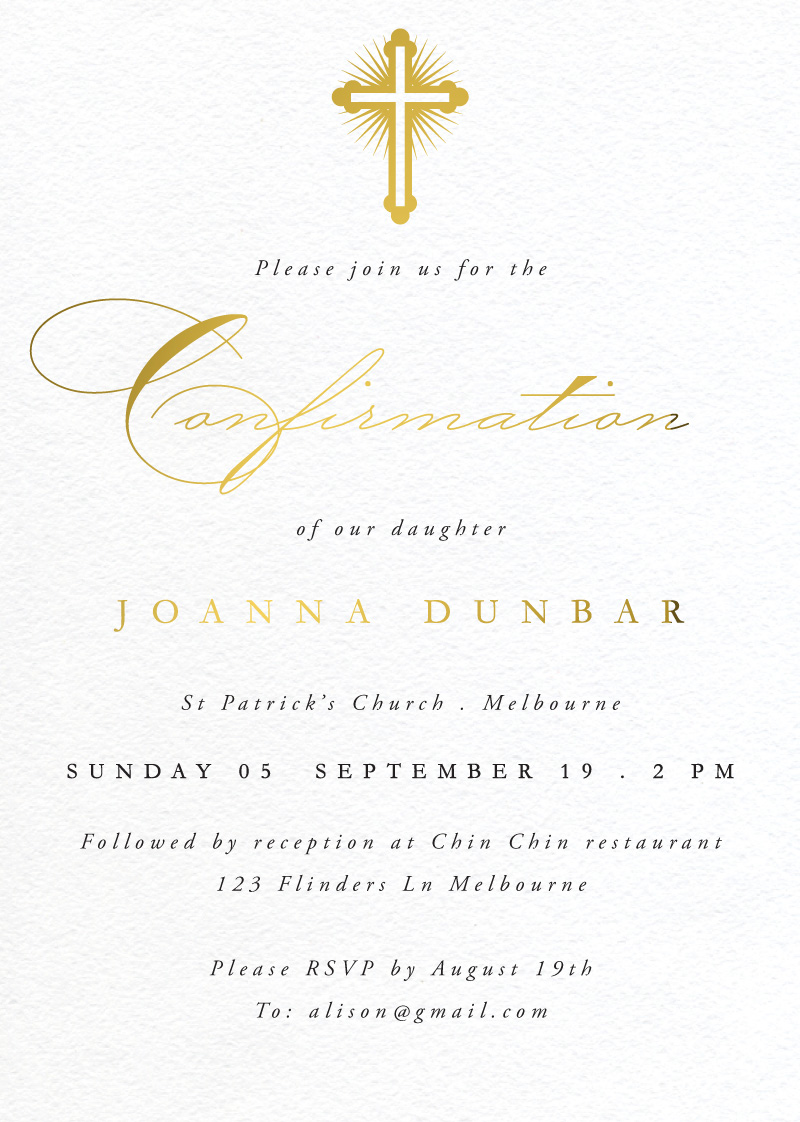 Gold Testament - Confirmation Invitations