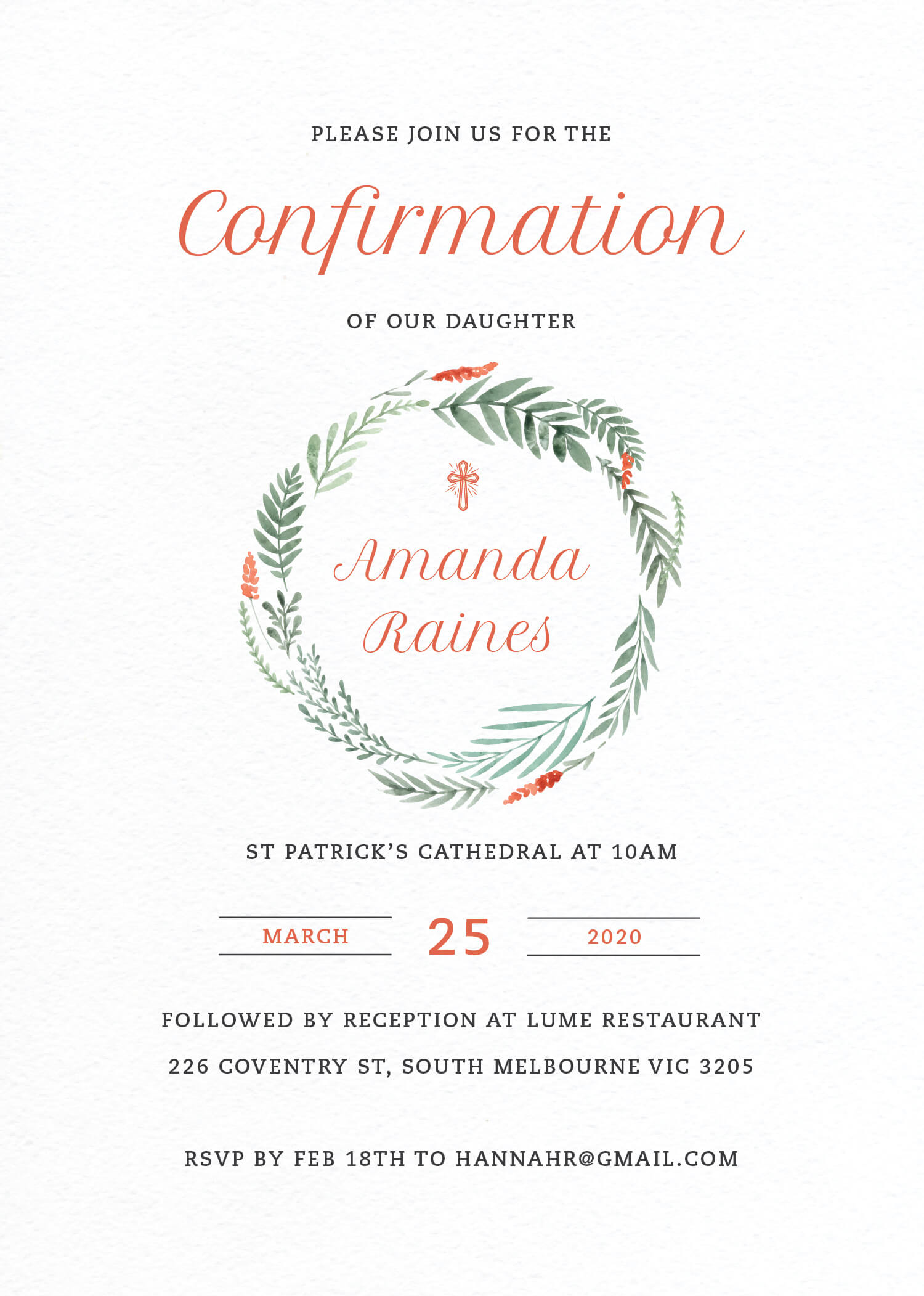 Confirming Wreath - Confirmation Invitations