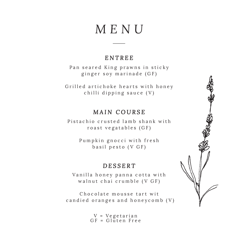 Delicate Lavender - Menu