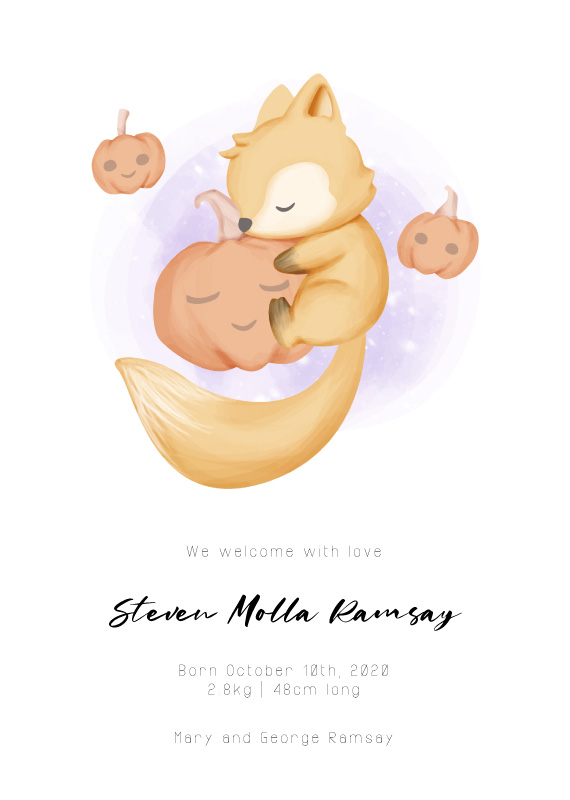 Pumpkin Fox - Baby Announcement