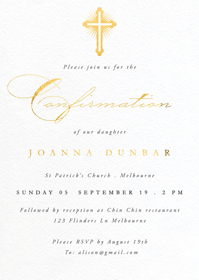 Gold Testament Foil Stamp Confirmation Invitations
