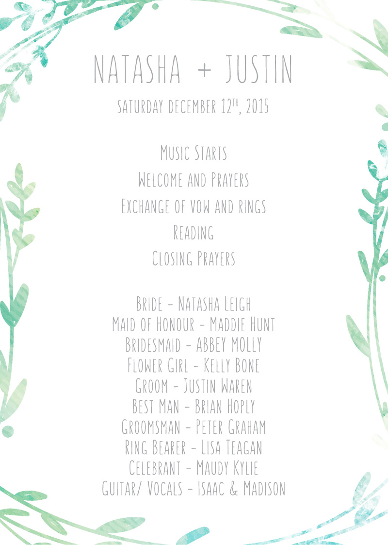 Leaf Wreath Wedding Programs - Foil Stamp design preview