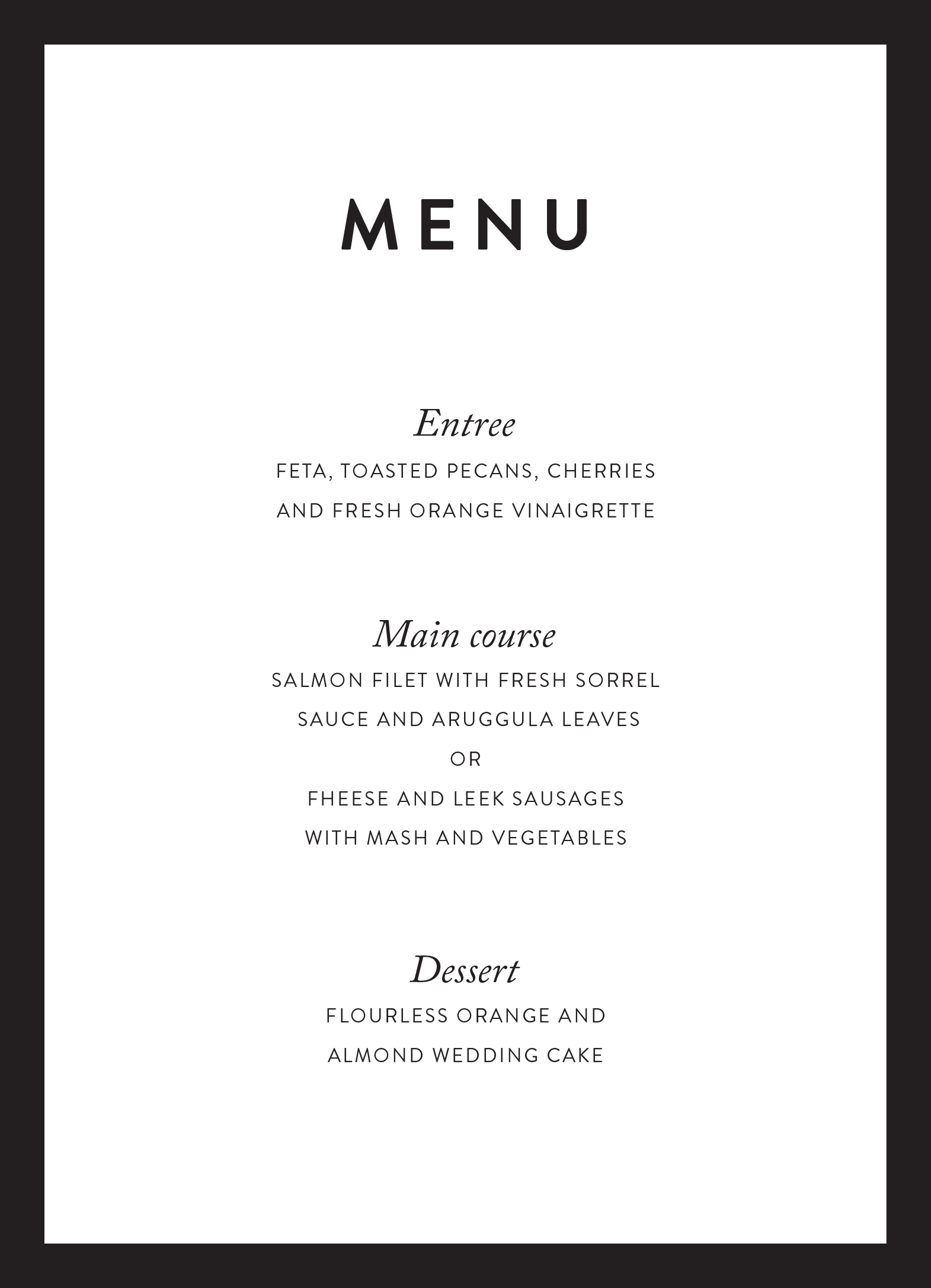 Minimal | Digital Printing | Wedding Menu