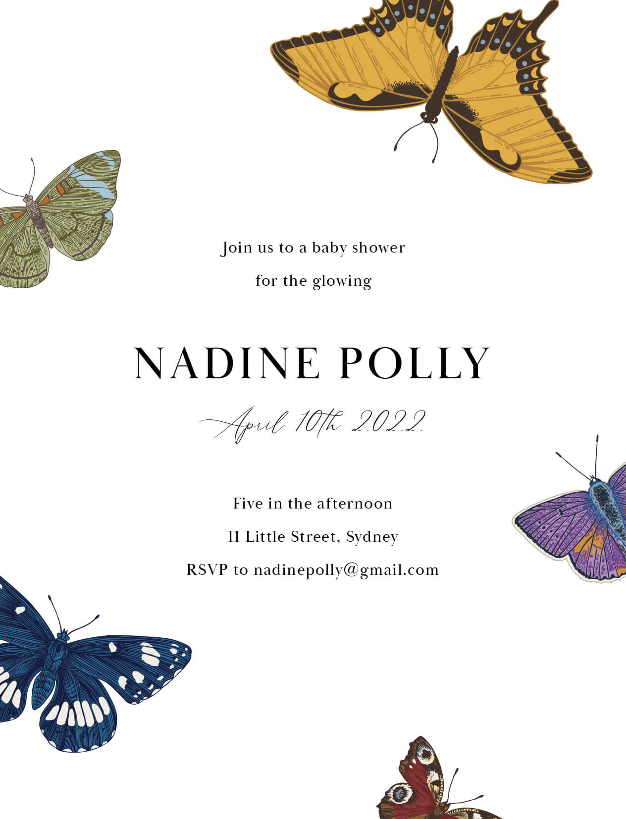 Fly Butterfly - Baby Shower Invitations