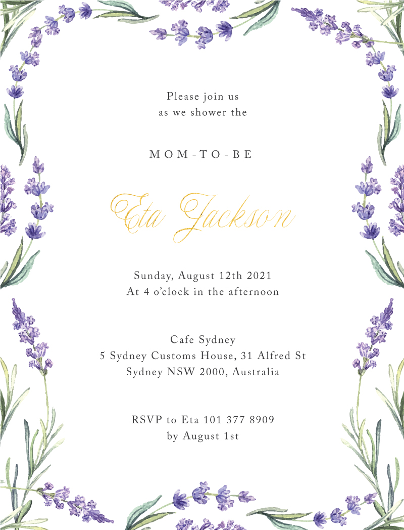 Classic Lavender Baby Shower Invitations - Foil Stamp design preview