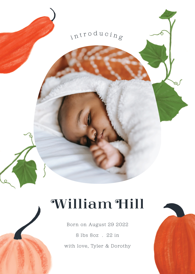 Crayon Pumpkin Baby Announcements - Digital Printing design preview
