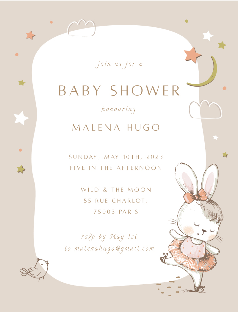 Ballerina Bunny - Baby Shower Invitations