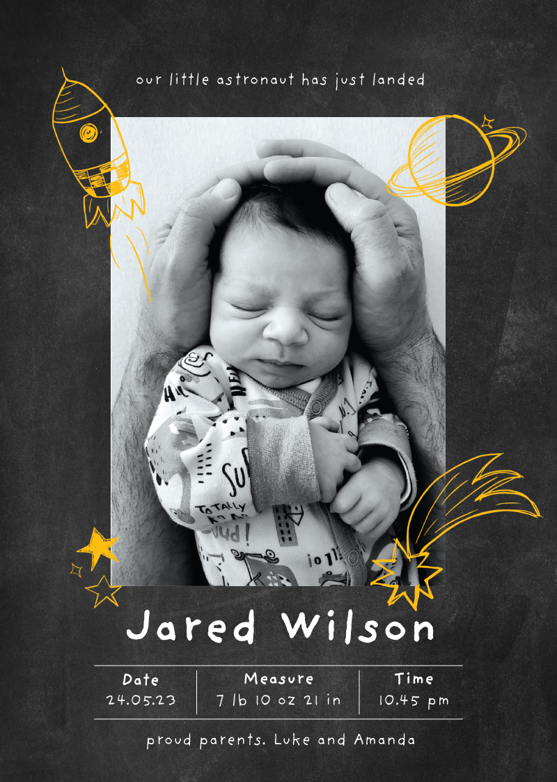 Little Astronaut Baby Announcements - Digital Printing design preview