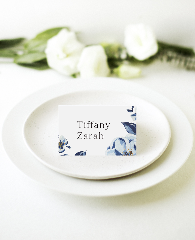 Blue Acrylic Floral - Wedding Place Cards