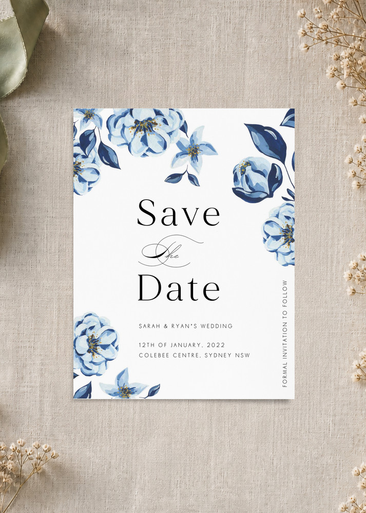 Blue Acrylic Floral Save The Date - Digital Printing design preview