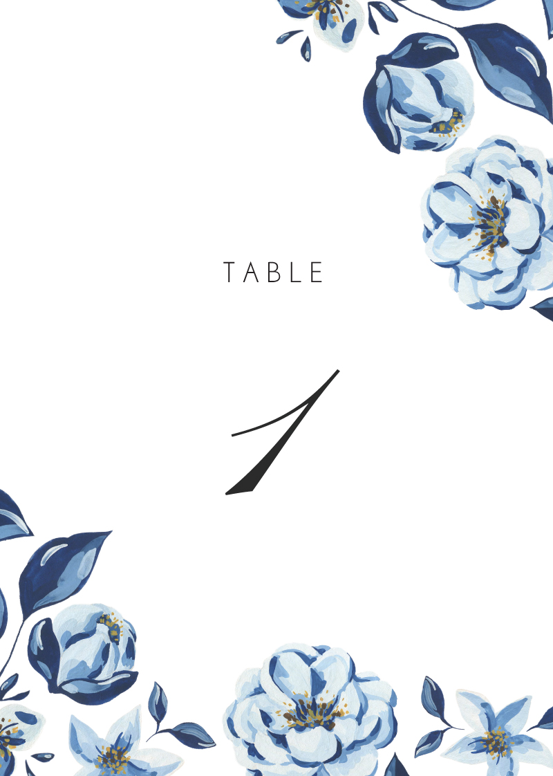 Blue Acrylic Floral - Table Numbers