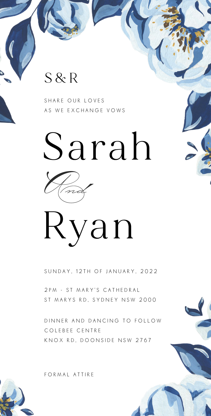 Blue Acrylic Floral Wedding Invitations - Digital Printing design preview