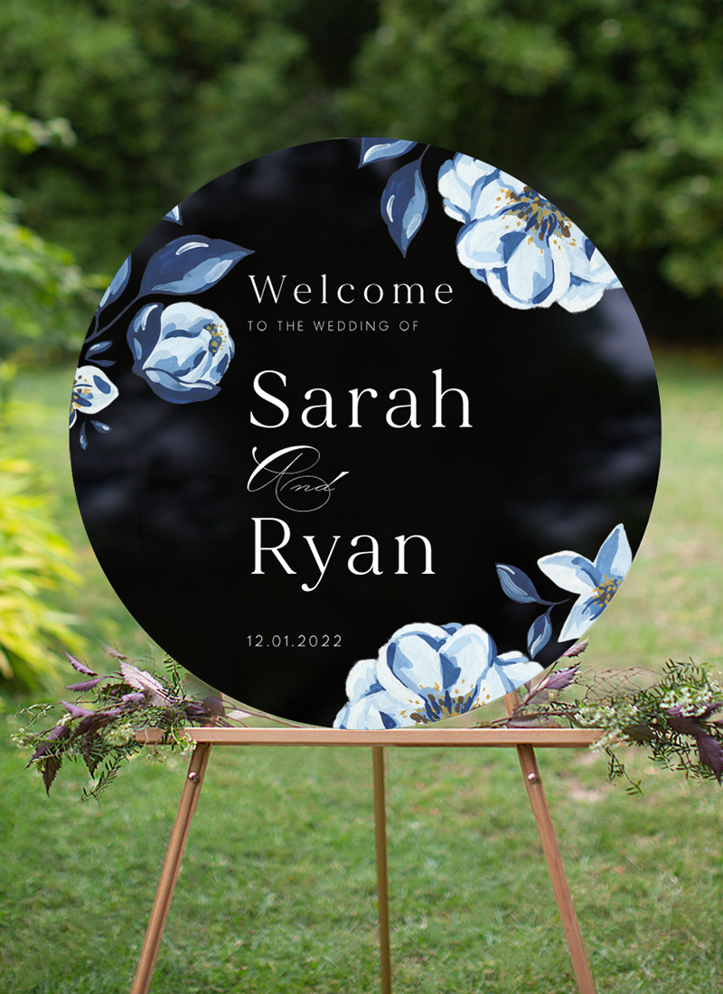 Blue Acrylic Floral - Wedding Signs