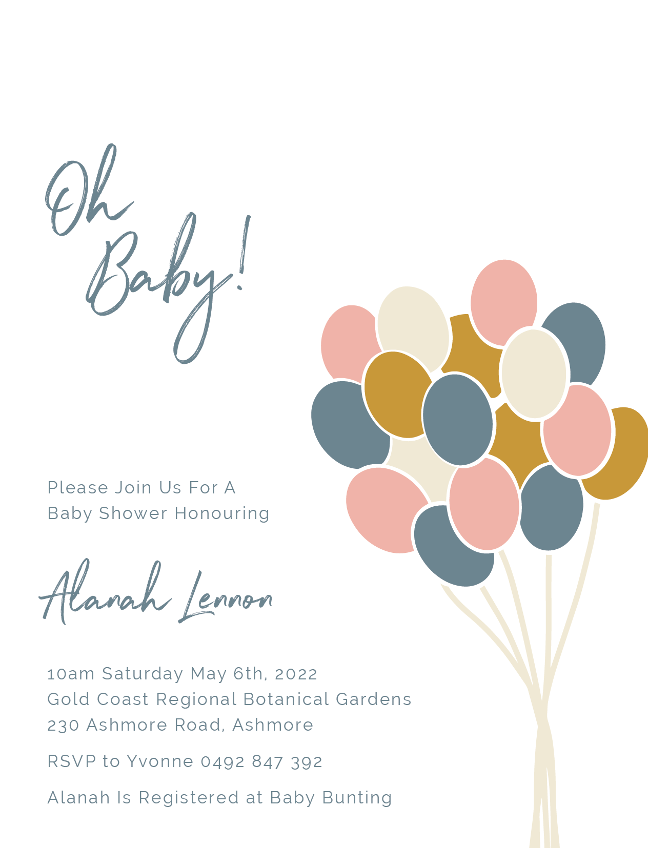 Rainbow Balloons - Baby Shower Invitations