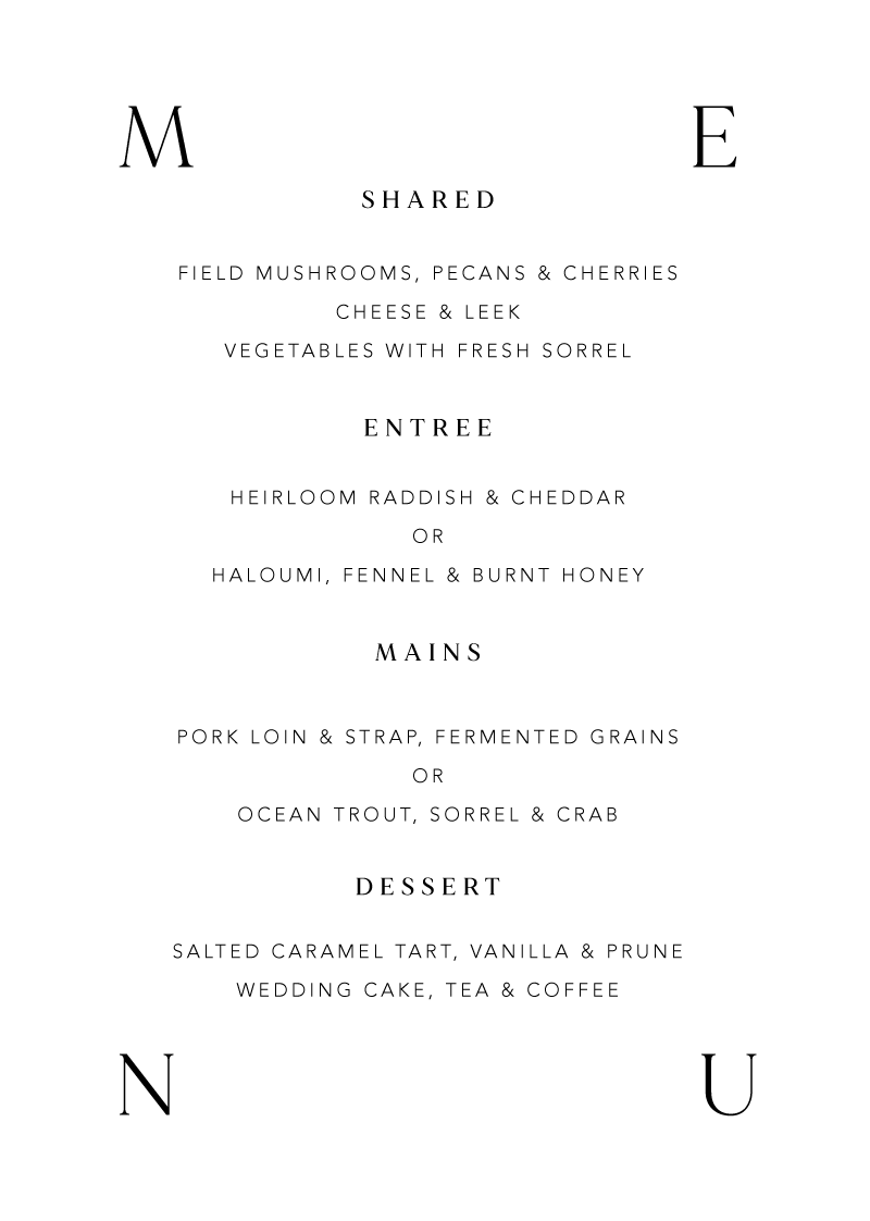 Mirage - Wedding Menu