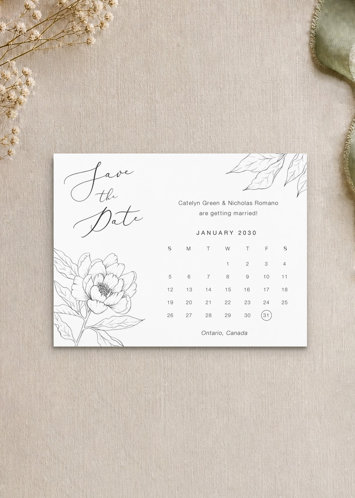 Graphite Blooms Save The Date - Digital Printing design preview
