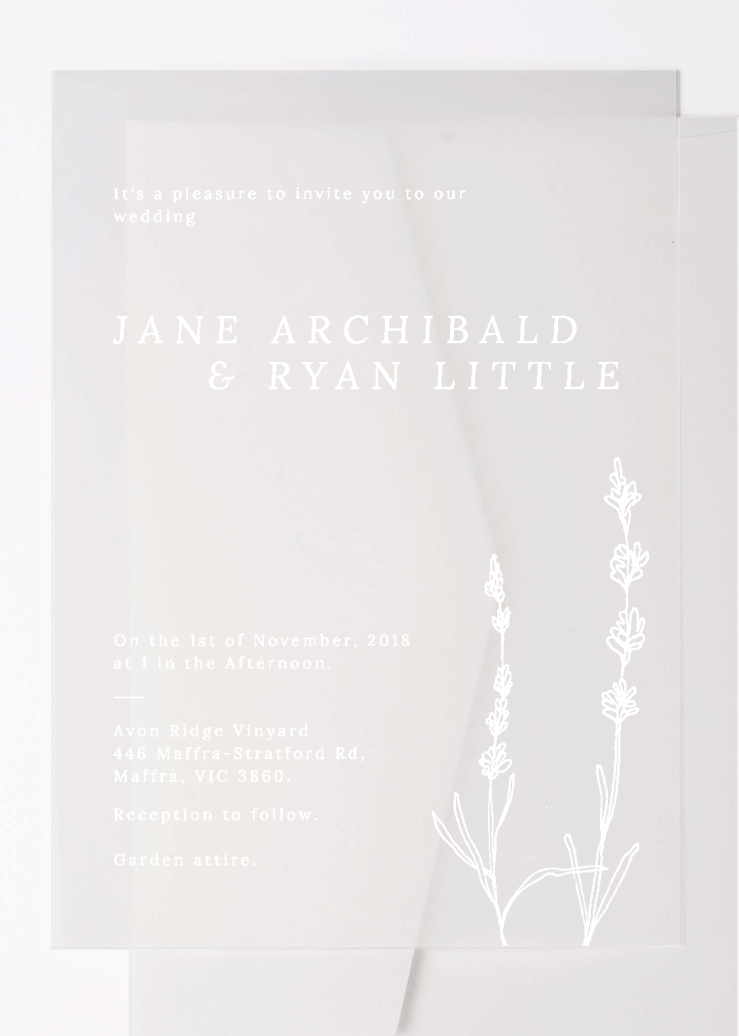 Delicate Lavender Wedding Invitations - White Ink design preview