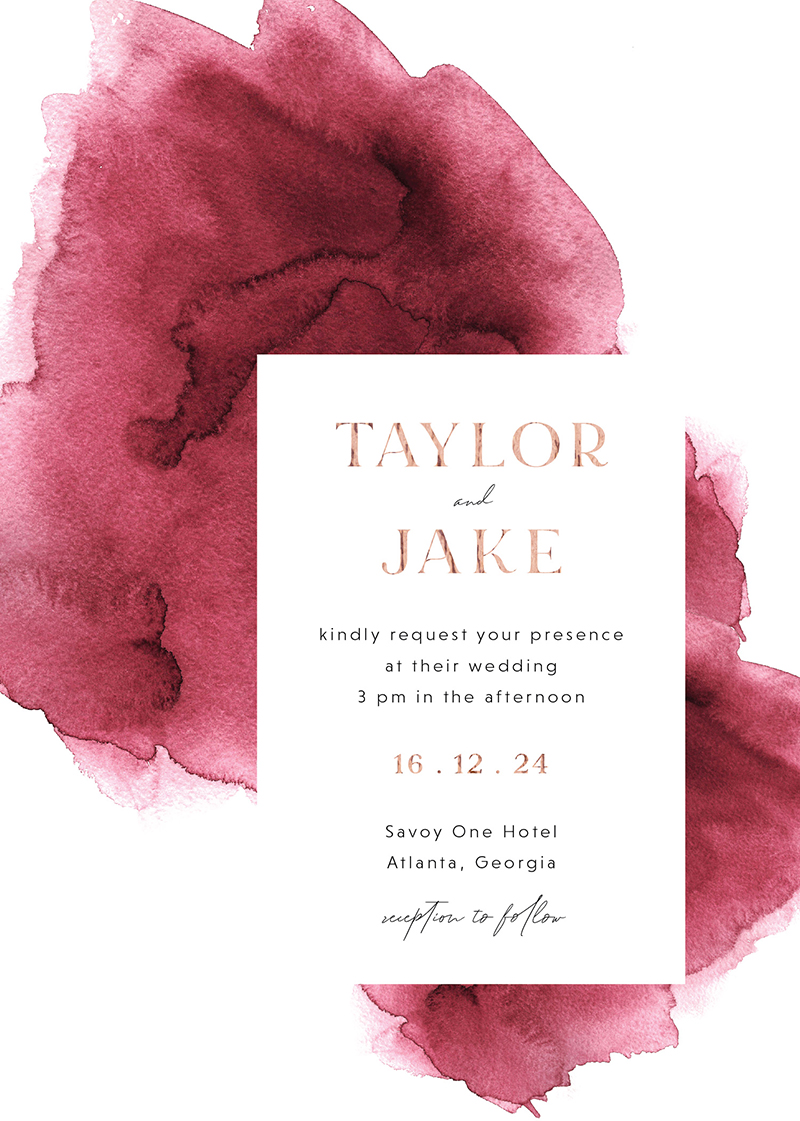 Burgundy Burst Wedding Invitations - Foil Stamp design preview