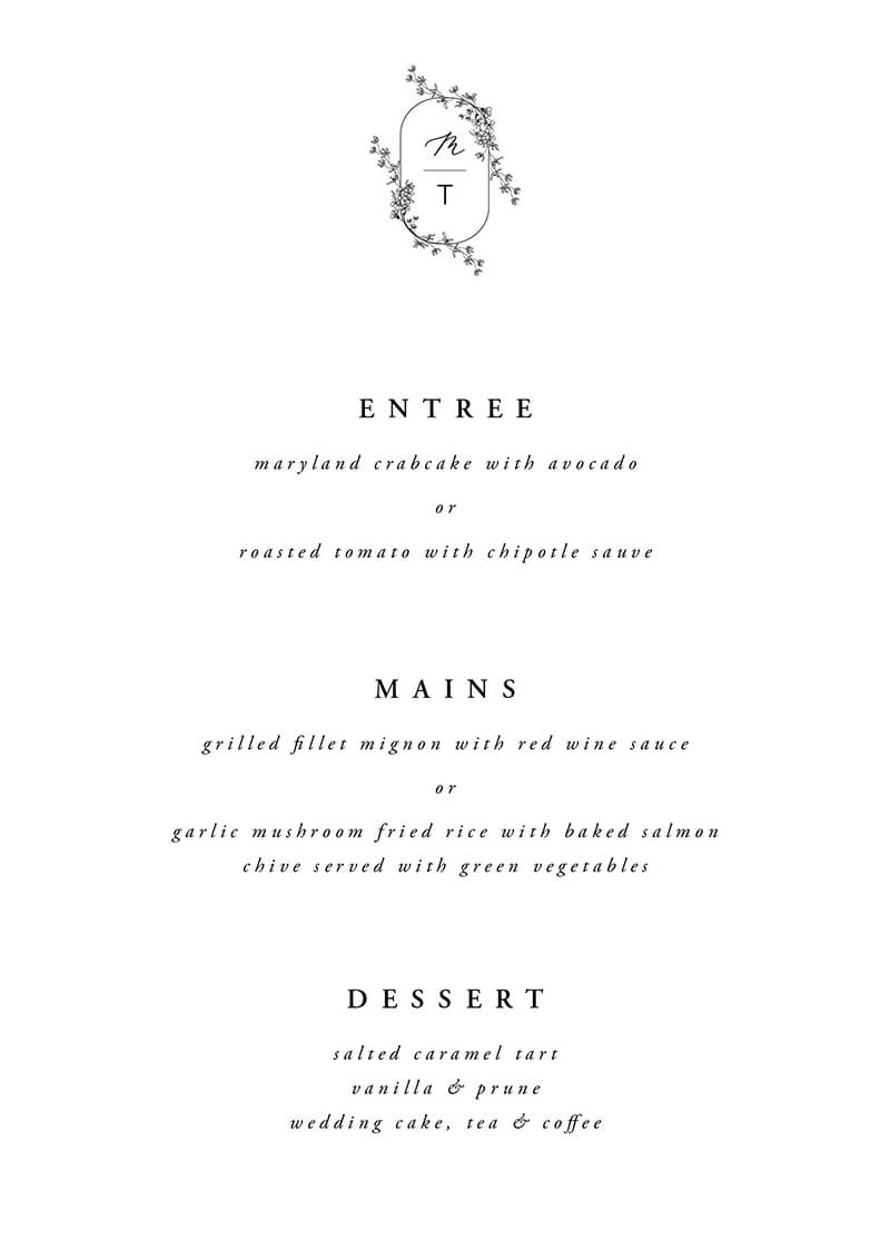 Floweret Wedding Menu - Digital Printing design preview
