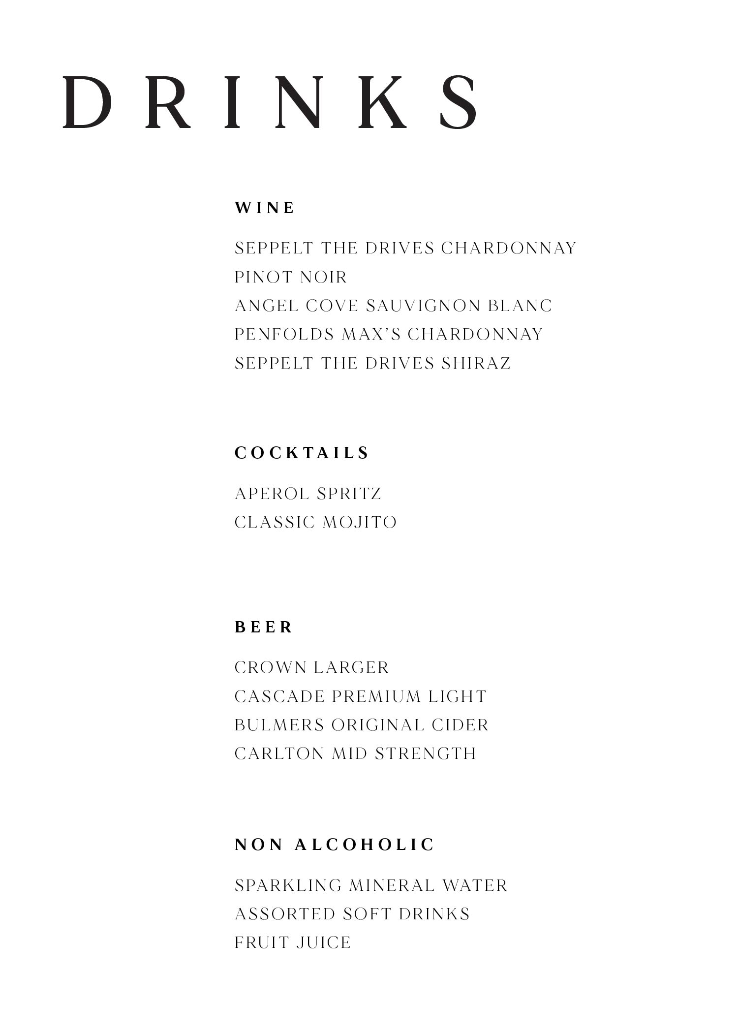 Tulips - Wedding Menu