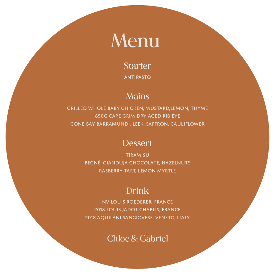 Harvest - Wedding Menu