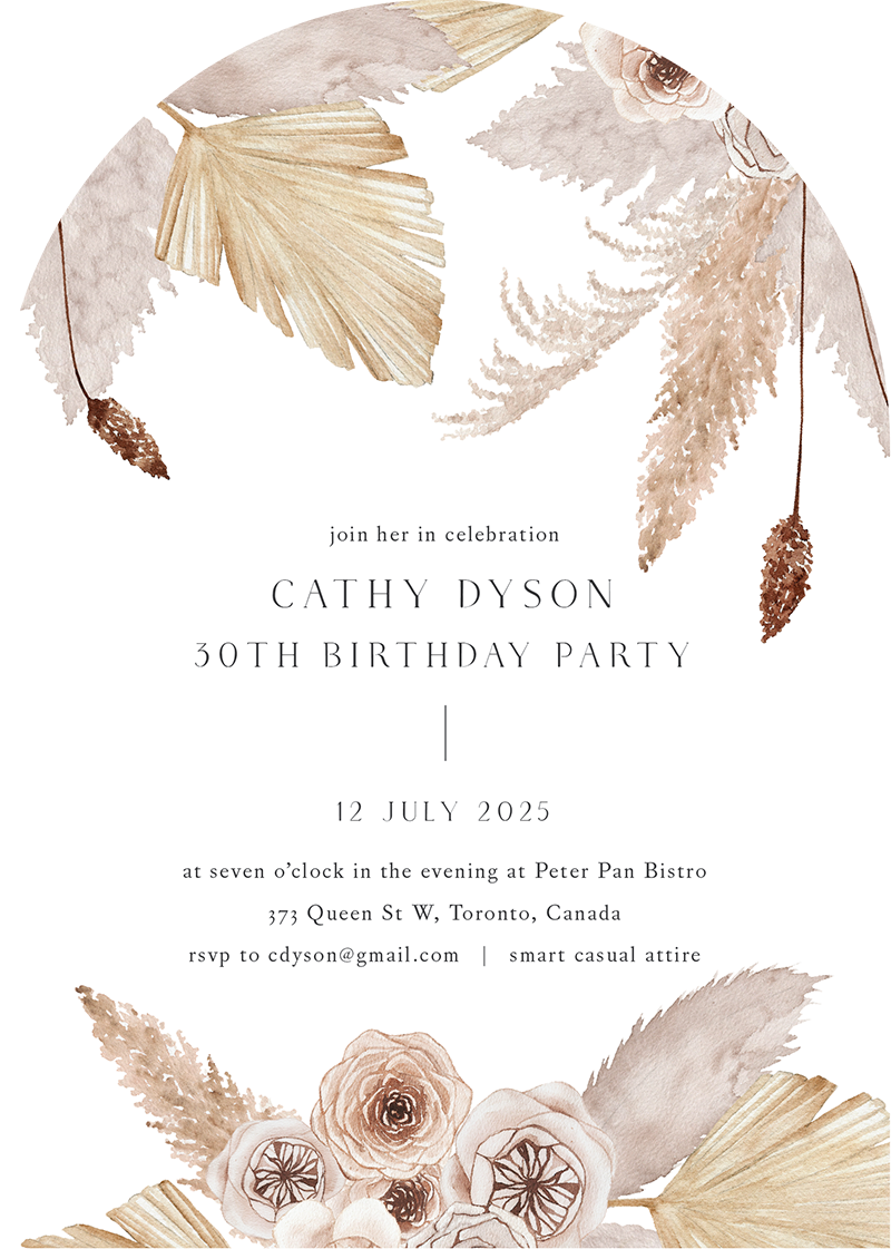 Rustic Pampas - Birthday Invitations