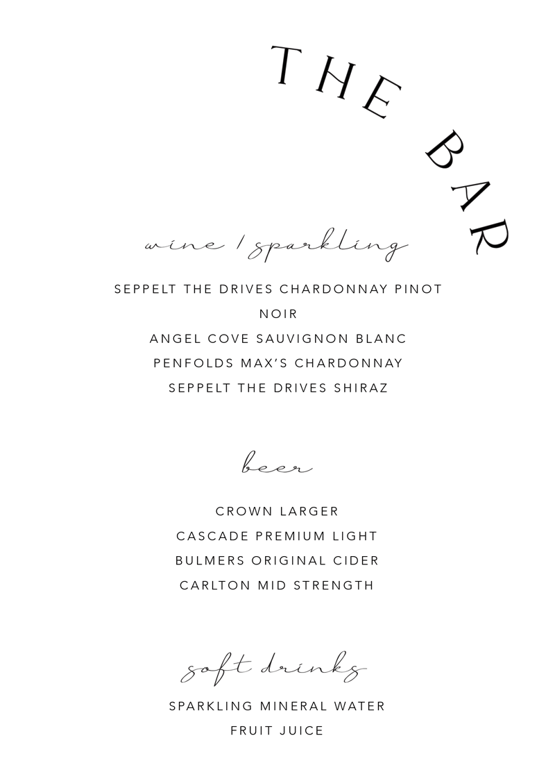 Byron - Wedding Menu