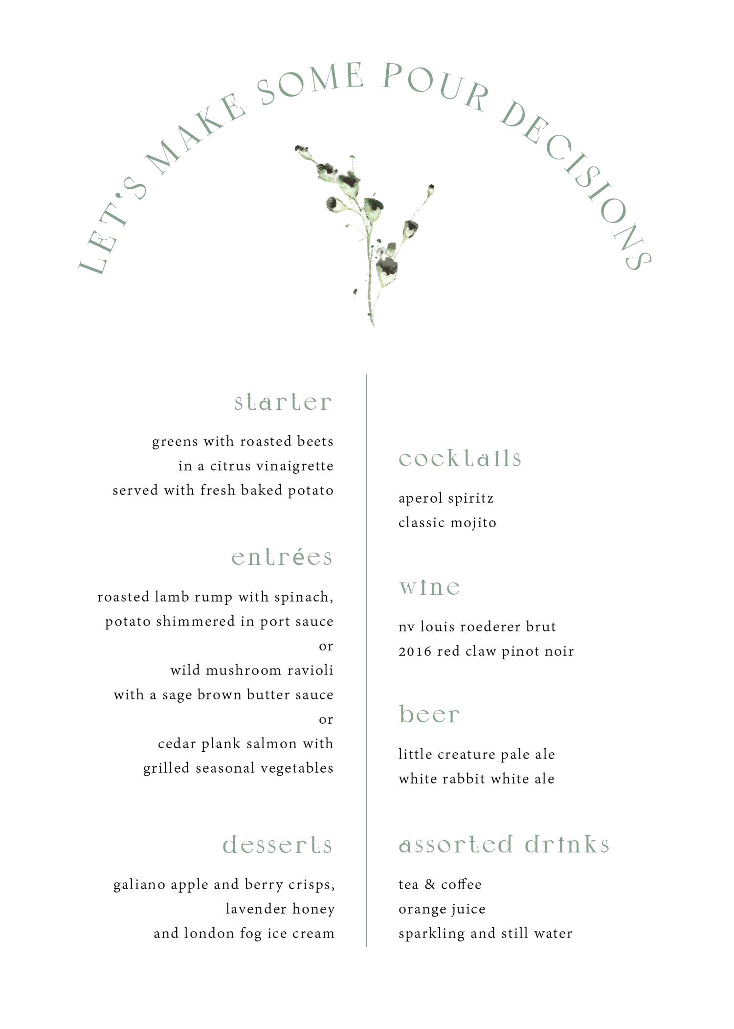 Love and Leaves - Wedding Menu