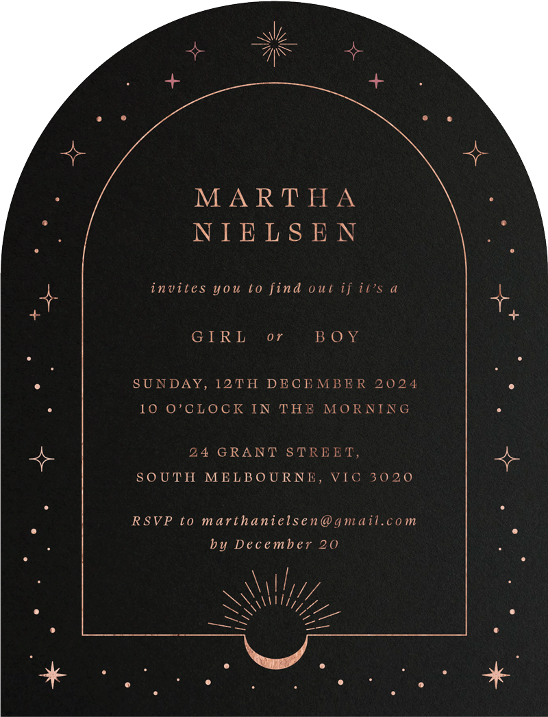 Half Moon Baby Shower Invitations - Colour Stock + Foil design preview
