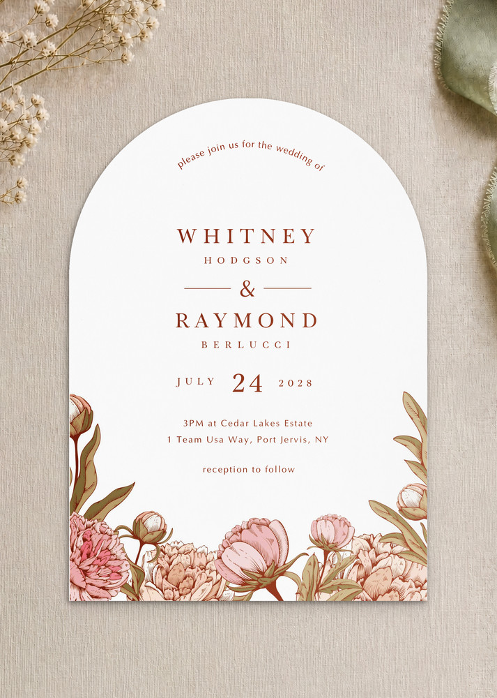 Peony Woodcut Modern Wedding Invitations - Digital Printing design preview