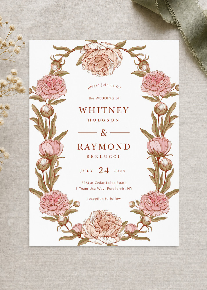 Peony Woodcut Modern - Wedding Invitations
