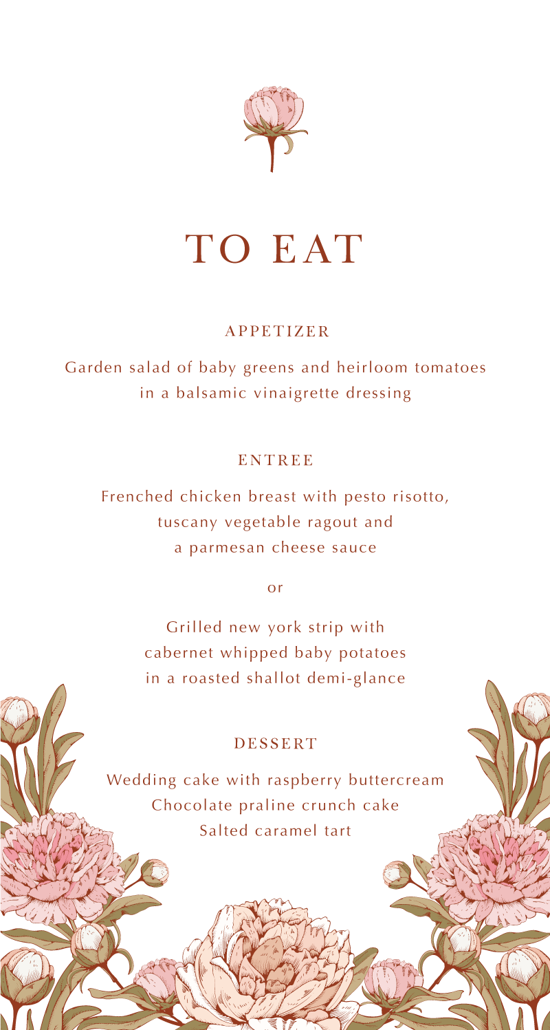 Peony Woodcut Modern - Wedding Menu
