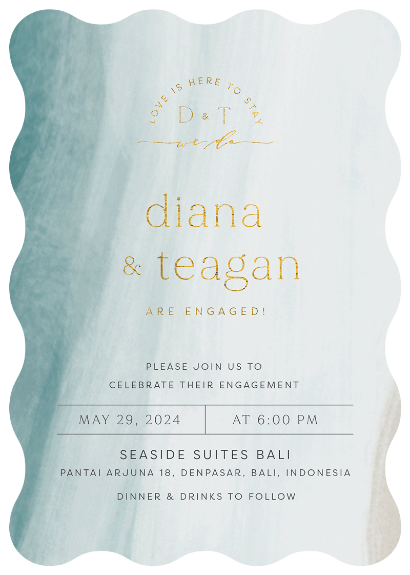Coastal Seaside Engagement Invitations - Flat Foil design preview