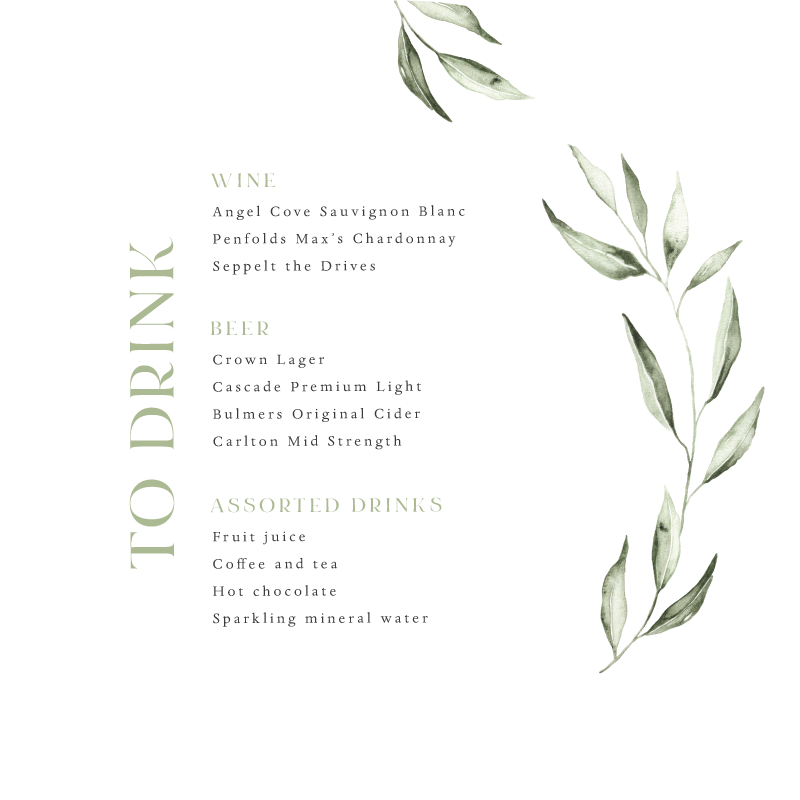 Tropical Botanical - Wedding Menu
