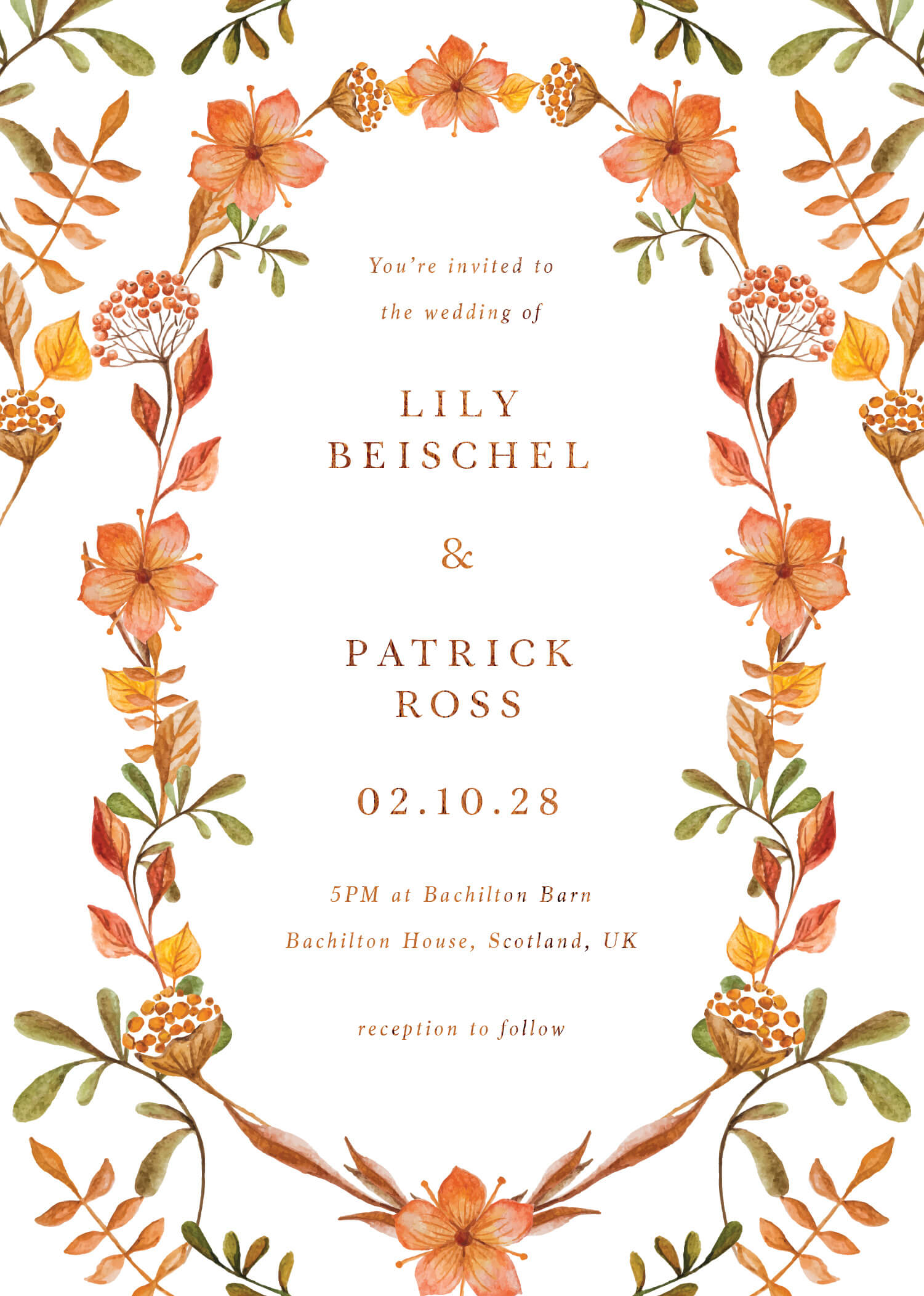 Autumn Wreath Wedding Invitations - Foil Stamp design preview