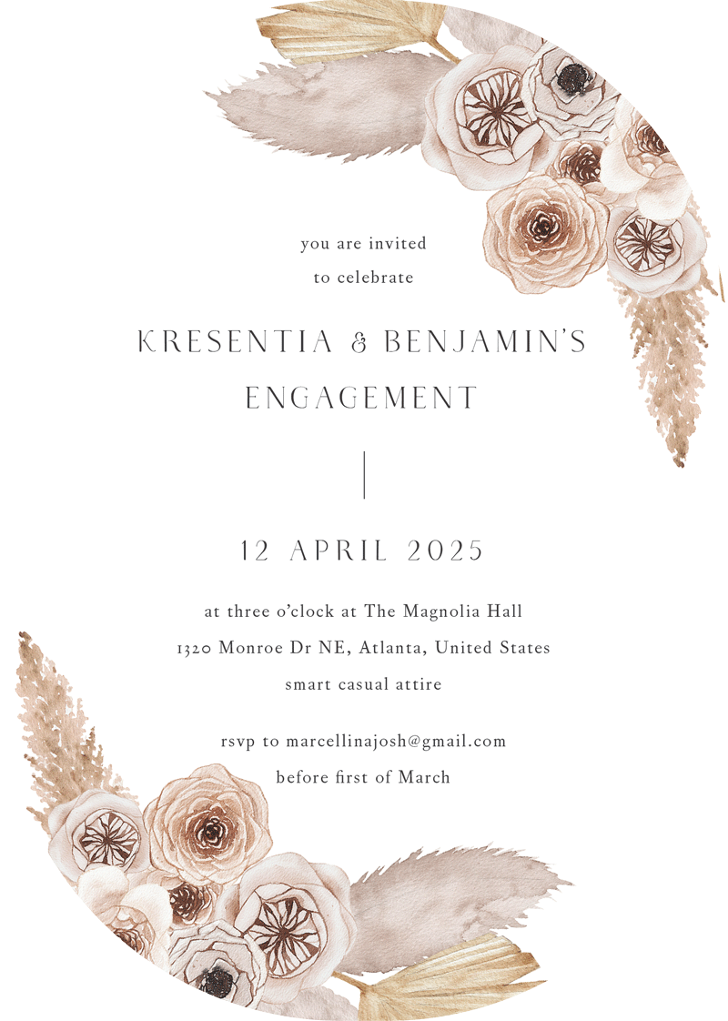 Rustic Pampas Engagement Invitations - Digital Printing design preview