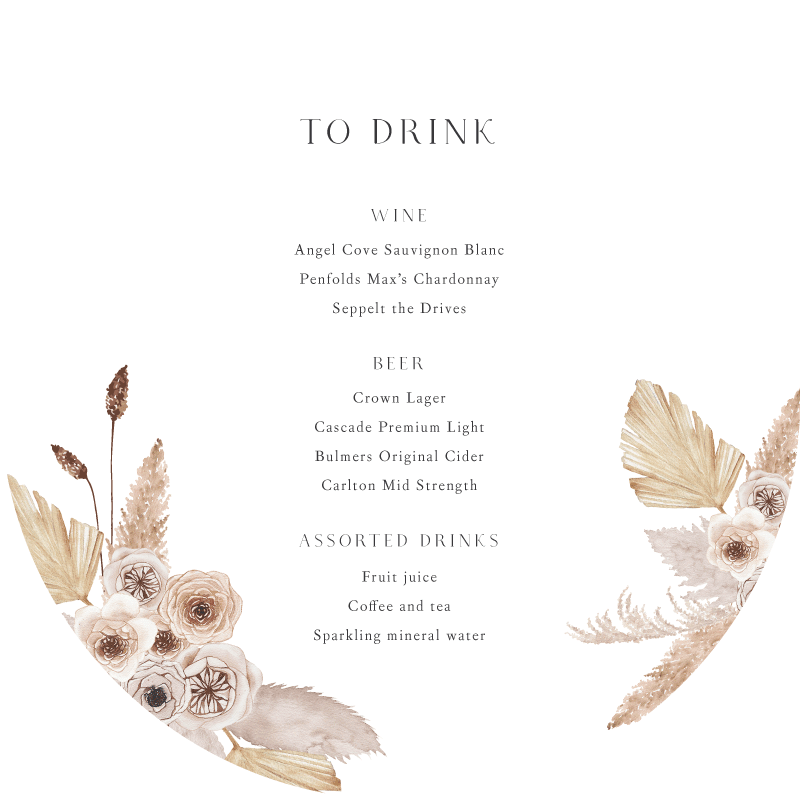 Rustic Pampas - Wedding Menu
