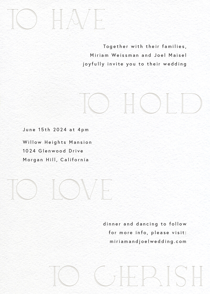 The Vow Wedding Invitations - Letterpress design preview