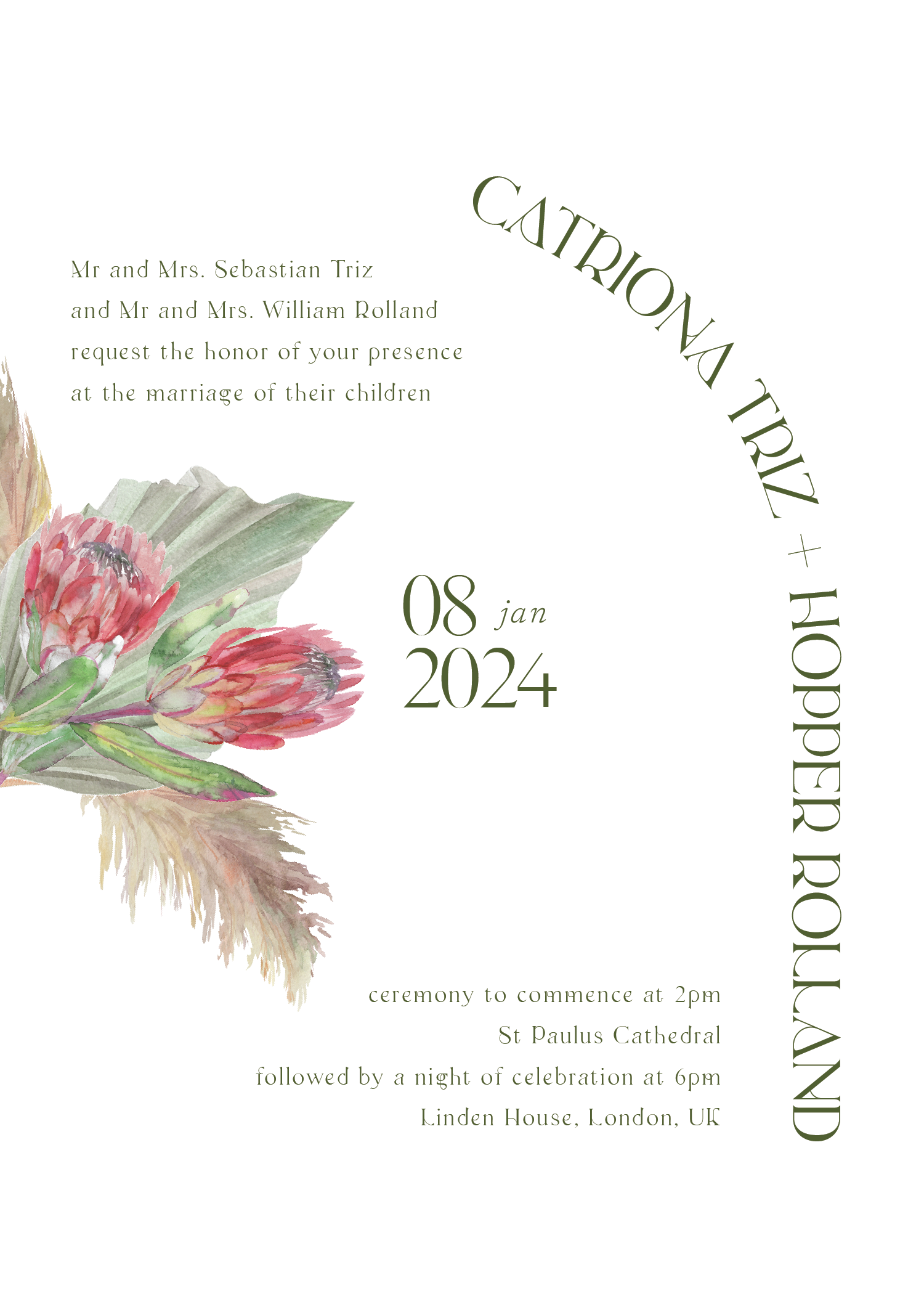 Pampas and Protea - Wedding Invitations
