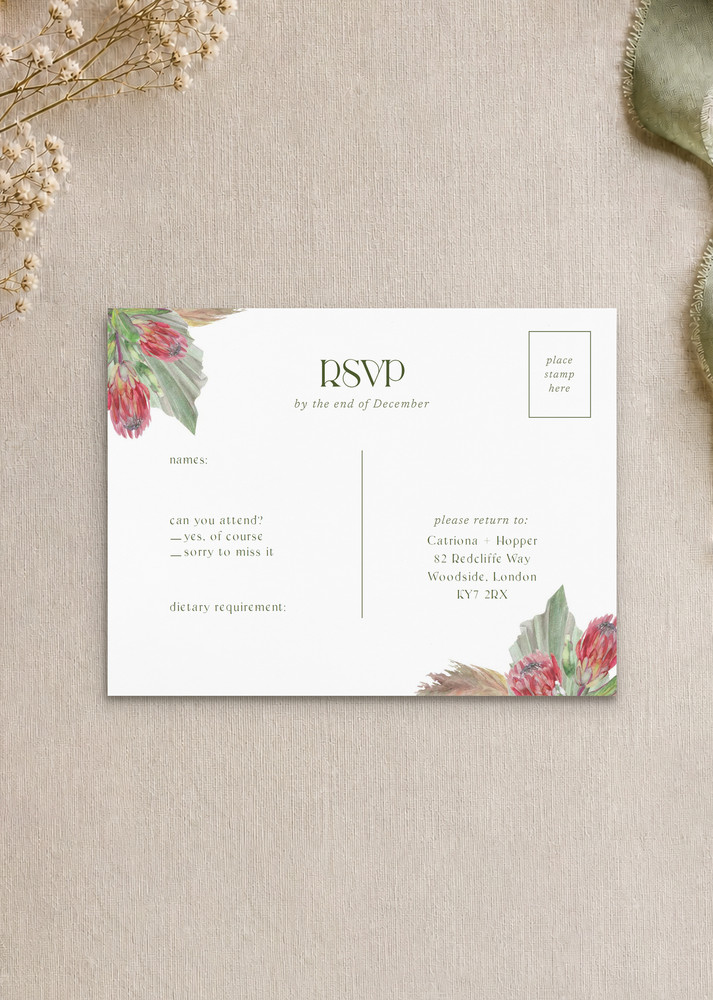 Pampas and Protea - RSVP Cards
