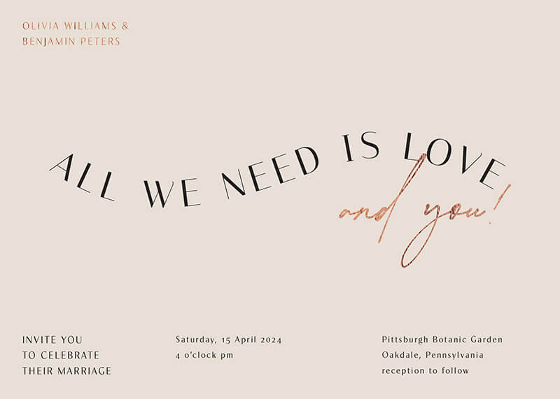 All We Need Is Love Wedding Invitations - Flat Foil design preview