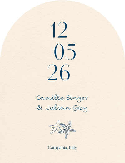 Sandy Shore save the date card design from Paperlust.
